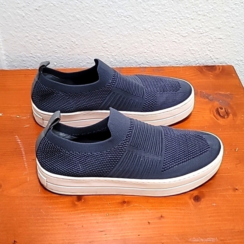 J/Slides NYC Slip On Sneakers Womens 7.5 Navy‎ Blue Knit Platform Casual Walking